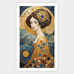 Gustav Klimt's Enigmatic Beauty: Inspired Woman in Ornate Splendor Sticker